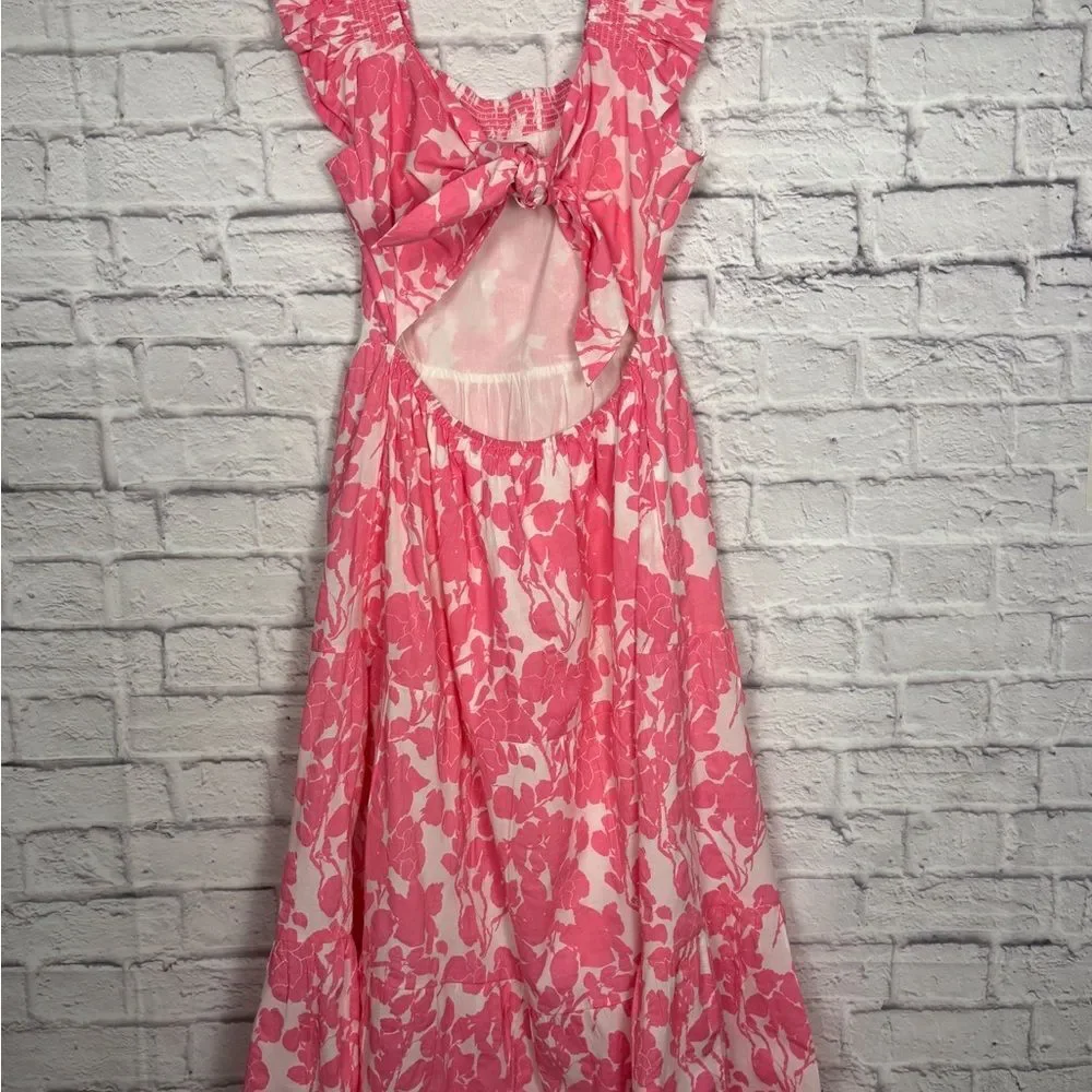 English Factory Pink Floral Backless Midi Dress Size M Resort Cottagecore - Picture 9 of 10